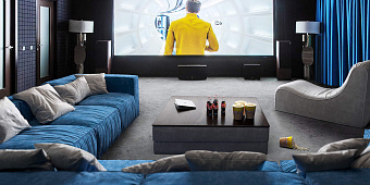 Синий диван в интерьере-3, Диван Фри для домашнего кинотеатра